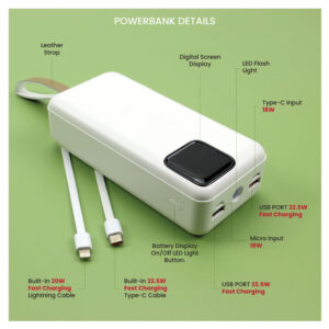 Fast Charging Powerbank 30,000 mAh with Flashlight & Leather Strap - Image 4