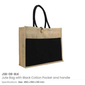 Jute Bag with Black Cotton Pocket and Handle - Image 3