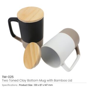 Two-toned Ceramic Mugs with Clay Bottom, Bamboo Lid - Image 3