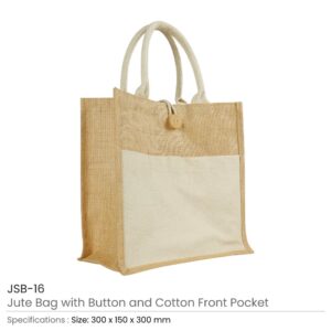 Eco-Friendly Jute Bags with Front Cotton Pocket & Button Closure - Image 3