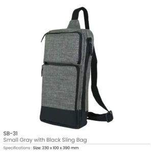 Sling Crossbody Bags in Grey and Black Polyester Material - Image 3