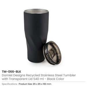 Dorniel Designs Tumblers with Transparent Lid, Recycled Stainless Steel - 540ml - Image 7