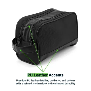 Twill Fabric Utility Pouch with PU Handle and 2 Main Zipper Compartments - Image 6
